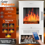 TRESKO Electric Fireplace Heating 1800W, Smart Home WiFi App & Remote | Electric Stove with LED Flame Effect and LCD Display | Electric Fireplace with Thermostat | Ventilated Heating (White)