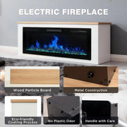 HOMAVO 50" Electric Fireplace with Heating, 1000W/2000W Decorative Fireplace, 12 Colors of 3D Flame, 12 Colors of Wood Fireplace, Remote Control & App, Includes Fireplace Furniture