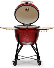 Kamado BONO BBQ - Barbacoa Grande XXL con 10 accesorios - Ø 64 cm Kamado Barbacoa con Accesorios - Parrilla ahumador rojo en la terraza, balcón o jardín