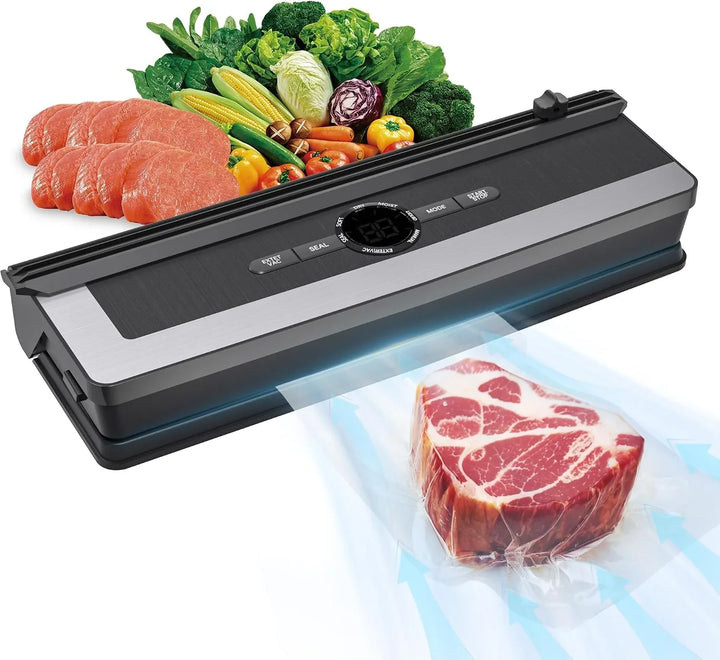 Sellador al Vacío 5 en 1 85KPA, Envasadora al Vacío Profesional con Cortador Integrado, Pantalla Digital Cuenta Atrás, Incluye 5 Bolsas, para Cocina Hogar Restaurante, Compatible con Sous Vide