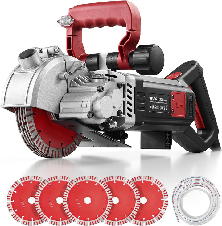 VEVOR Rozadora de Pared de Potencia Máxima 5000 W, Ranuradora de Pared 5460 RPM, Profundidad 50 mm, Anchura 40 mm con 5 Discos 160 mm, Línea Guía para Hormigón Ladrillo Mampostería Cableado Tuberías