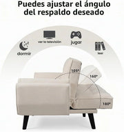 JIEXI Modern Fabric Sofa Bed, 3 Seater Convertible Futon Sofa with 3 Adjustable Angles, 71" Living Room Sofa Bed with Wood Legs, Heavy Duty 507lbs, Grey (180cm, Beige)
