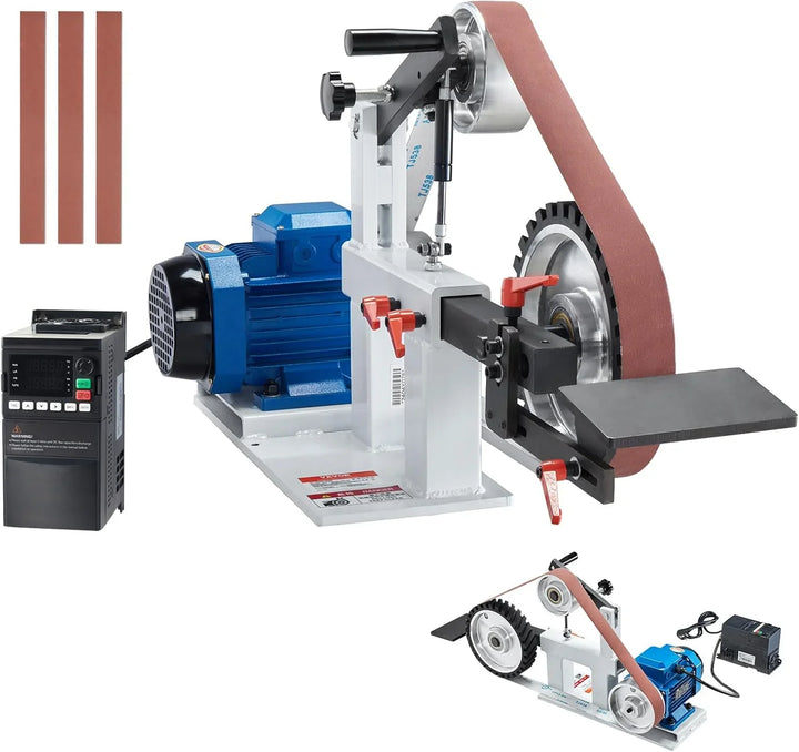VEVOR Lijadora de Banda, Velocidad Variable de 850 x 300 x 470 mm con VFD, Pulidora de Banda de 1500 W y 2 HP con 3 Moldes de Pulido y 3 Bandas de Lijado para Trabajar Metales y Fabricar Cuchillos