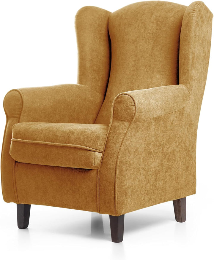 SUENOSZZZ-ESPECIALISTAS DEL DESCANSO SUEÑOS ZZZ - Sillón Irene, sillón orejero de Lactancia tapizado en Tela Anti Manchas Color Marrón, sillón butaca para Dormitorio, salón o habitación de bebé