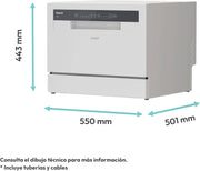 Candy CP 6E51LW Lavavajillas Pequeño y Compacto, 6 Servicios, Digital, 51DBA, 5 Ciclos, Media Carga, Inicio Diferido 3-6-9 horas, Indicador Sal y Abrillantador, Indicador Fin de Ciclo, Blanco