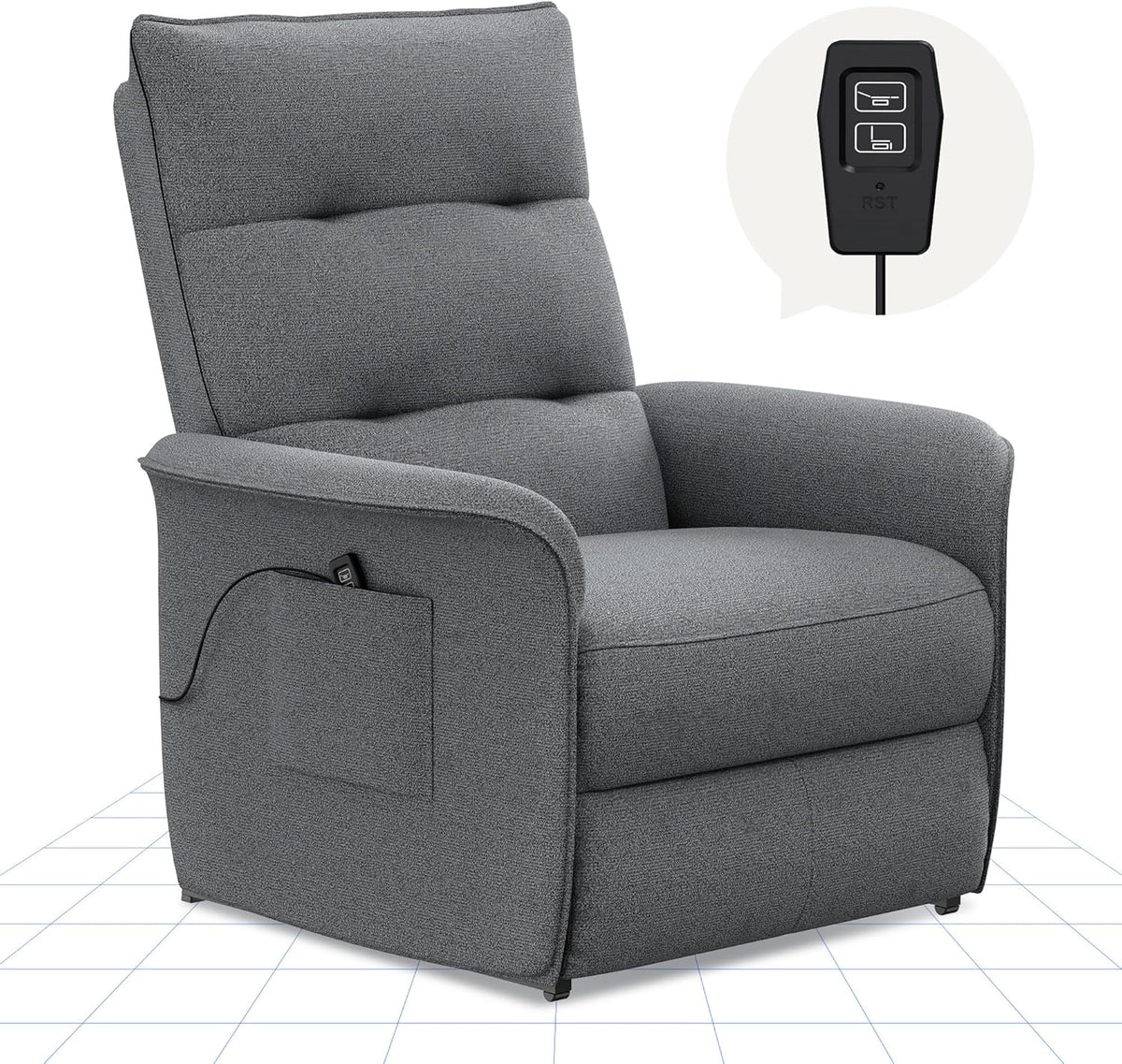 FLEXISPOT Sillón de Relax Eléctrico con Respaldo Ajustable, Reclinable de 105° a 155°, Sillon Reclinable, Sofá Relax Ergonómico Sillón para Dormitorio, Salón y Cine en casa (Gris Oscuro)