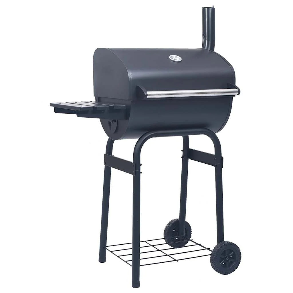 Barbacoa De Carbón Con Ahumador Y Estante Inferior Negro Vidaxl