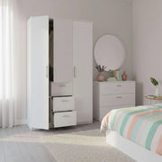 Habitdesign Armario Ropero 3 Puertas y 3 cajones, 203x117x52 (AltoxAnchoxFondo - en Cm), con Barra Colgadora y Estantes, Color Blanco Brillo