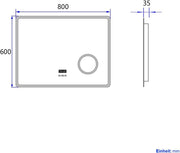 Heilmetz Espejo de baño Iluminado por LED con Lupa 3X, 80 x 60 cm, con Interruptor táctil y función antivaho, Reloj y Bluetooth, Regulable, Tres Colores, Tipo13