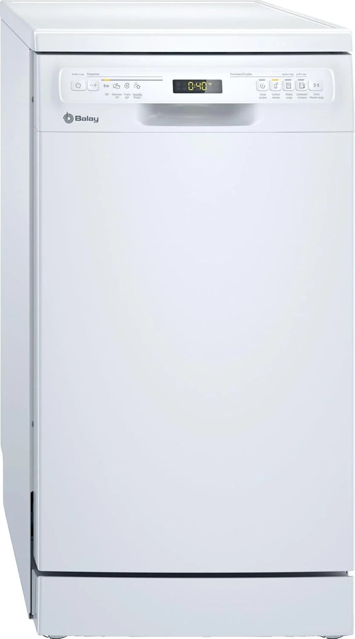 Balay - Lavajillas, Libre instalación, 45 cm de ancho, Motor ExtraSilencio, Home Connect, Display LED, Blanco, 3VN4030BA