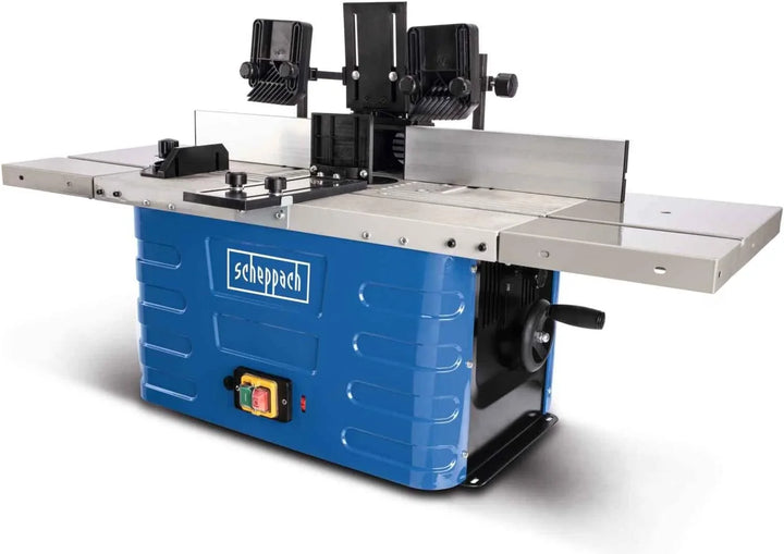 Scheppach Fresadora de mesa HF60, 230 V, 1500 W, pinzas de sujeción de 6/8/12 mm, altura máx. 40 mm, regulación de velocidad variable de 11500 hasta 24000 min-1, incluye ampliadores de mesa