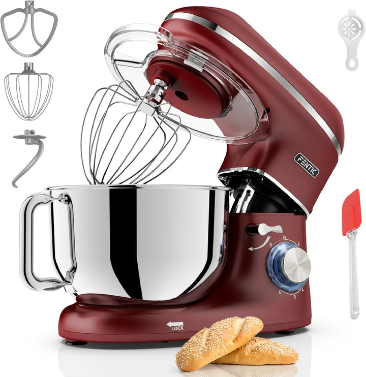 Batidora Amasadora - 2000W - Con Bol 6.2L para Hornear - Amasadora Reposteria Con Batidor, gancho amasador y gancho para mezclar - Incluye y accesorios adicionales - Rojo