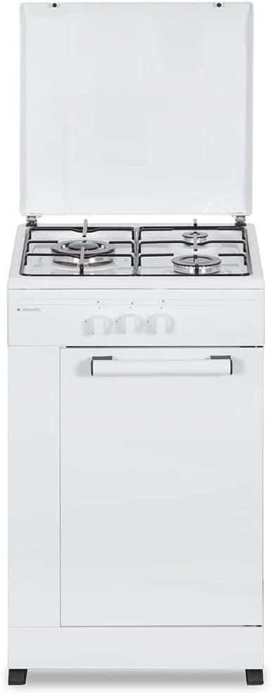 Aspes Cocina Gas Butano 3 Zonas de Cocción, Blanco AKG3500PB. Control Manual, Quemador WOK triple llama, Compartimento Bombona, Tapa Abatible