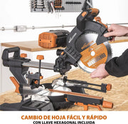 Evolution Power Tools R255SMS-DB ingletadora, Sierra ingletadora deslizante multimaterial de 255 mm, con doble bisel y paquete plus, hasta 300 mm x 90 mm, 5° a izquierda y derecha, inglete de 50°