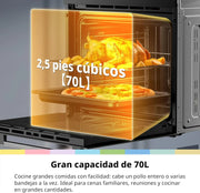 COMFEE' Horno Pizza Eléctrico Empotrable Multifunción, Convección, 1 Bandeja y 1 Rejilla, Limpieza Aquactiva, 70L, 7 Funciones, Ventilador de, Cavidad Esmaltada, Puerta Fría, CBO70M80D2-BK [Clase A]