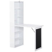 Escritorio de Ordenador de Pared – Mesa de Estudio Abatible con Pizarra y Estantería, Blanco