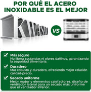 Kwasyo 10 Bandejas Deshidratador Alimentos Recetas gratis Temperatura Ajustable 30-90℃, Acero Inoxidable Completo, Temporizador de 24 horas, 10 Pisos Deshidratadora de Frutas, bpa free,1000W