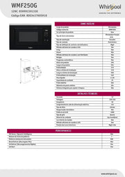 Whirlpool - Microondas integrable WMF250G negro, 25 L, 900W, gril plato giratorio de 28 cm, 7 niveles de potencia
