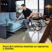 Kärcher Lava-aspiradora Puzzi 8/1, para tapicerías y superficies textiles, depósito: 8 l, caudal de pulverización: 1 l/min, superficie: 12-18 m²/h, peso: 8,6 kg, boquilla para tapicerías