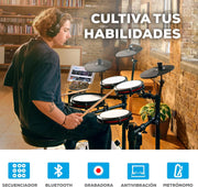 Alesis Nitro Max Kit Batería Electrónica con Parches Silenciosos de Malla, Caja de Doble Zona de 10", Bluetooth, 440+ Sonidos Auténticos, Lecciones Drumeo, USB MIDI, Pedal de Bombo