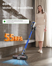 Aspiradora sin Cable 55Kpa/650W/65Min para Suelos/Alfombras/Pelo de Animale