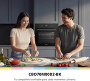 COMFEE' Horno Pizza Eléctrico Empotrable Multifunción, Convección, 1 Bandeja y 1 Rejilla, Limpieza Aquactiva, 70L, 7 Funciones, Ventilador de, Cavidad Esmaltada, Puerta Fría, CBO70M80D2-BK [Clase A]